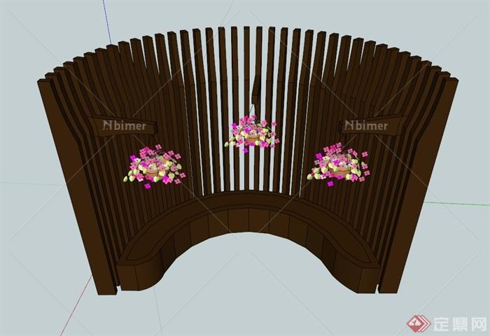 简约木靠凳花架设计SU模型