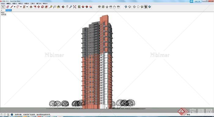 一栋现代高层住宅建筑设计SU模型1