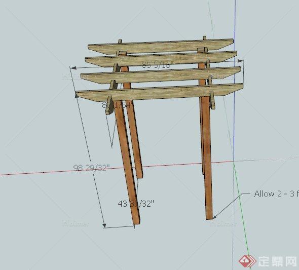 某木制双脚廊架设计US模型