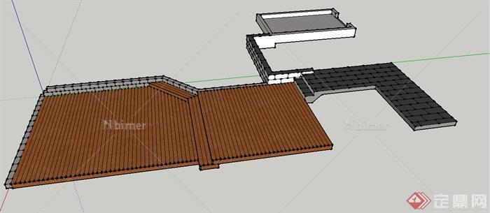 某园林景观木平台SU模型