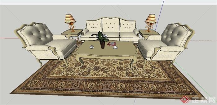 欧式家具沙发茶几组合su模型