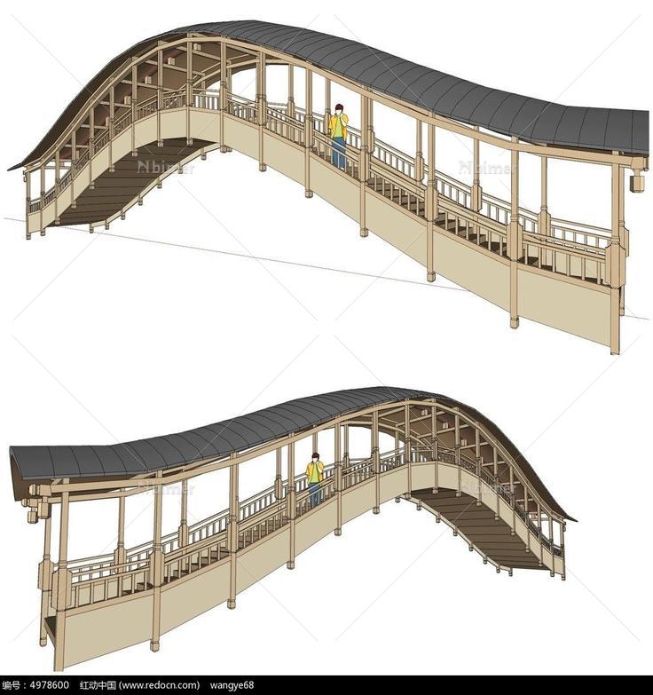 木制拱桥su模型
