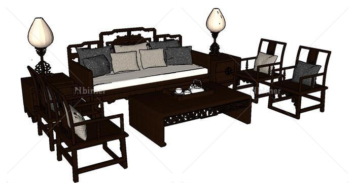 一套古典中式红木沙发SU精致设计模型[原创]