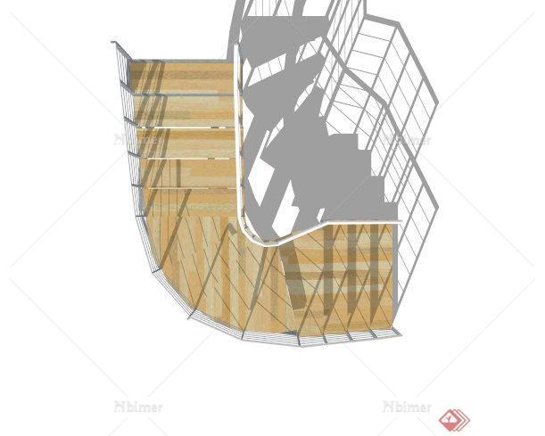 现代转角木踏步楼梯设计SU模型[原创]