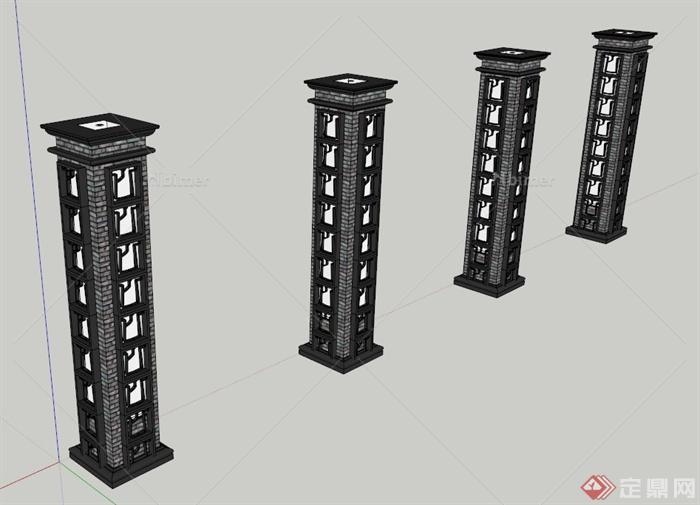 某现代中式景观灯柱设计SU模型
