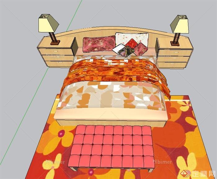 现代彩色系双人床设计SU模型