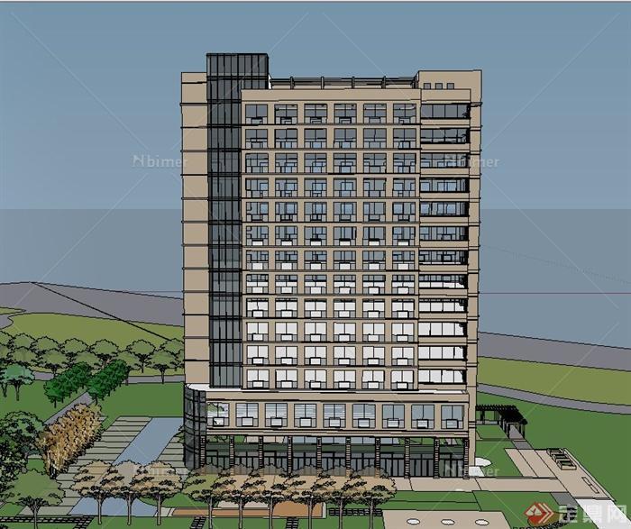 某现代办公楼规划与建筑设计方案SU模型 CAD施工