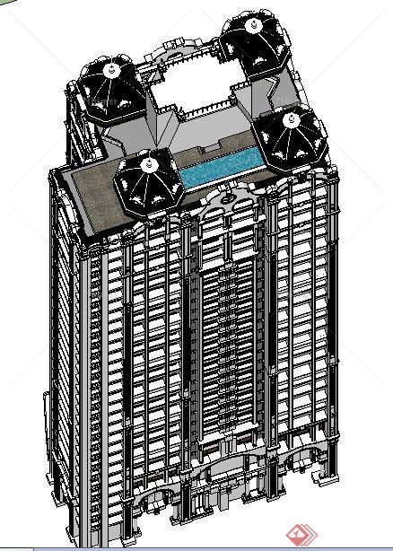 欧式风格高层住宅楼建筑su精品模型[原创]
