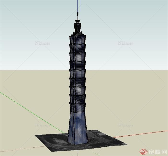 某高层中式塔楼建筑设计SU模型