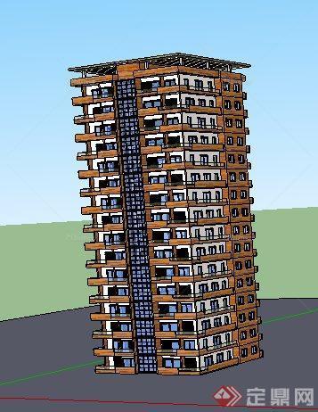 简约现代高层公寓楼建筑设计su模型[原创]