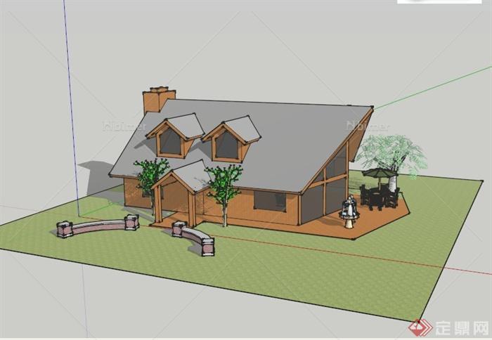 某欧式郊外住宅建筑景观设计SU模型