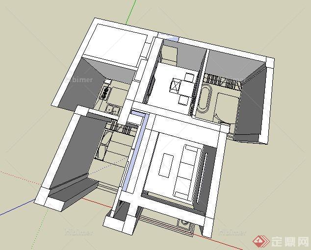 某住宅空间家具陈设布置SU平面模型[原创]