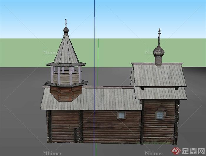 某欧式风格单层小教堂建筑设计SU模型