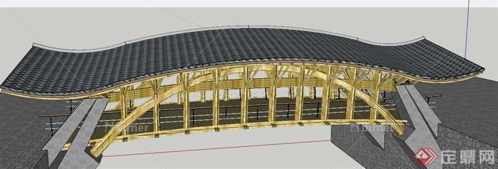 园林景观节点竹制廊桥设计SU模型