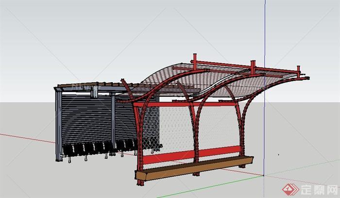 常用公交车站廊架设计su模型[原创]