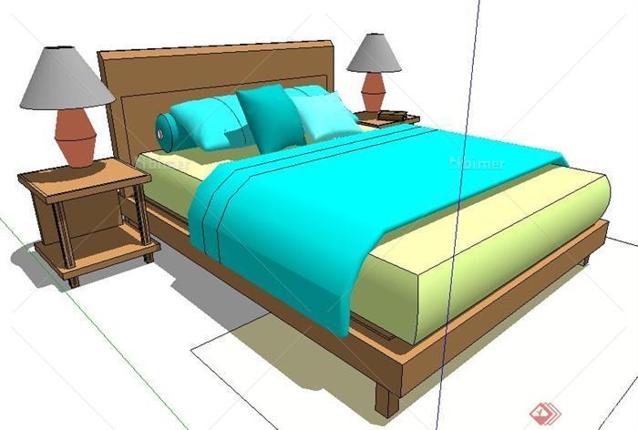 现代风格木床及床头柜su模型