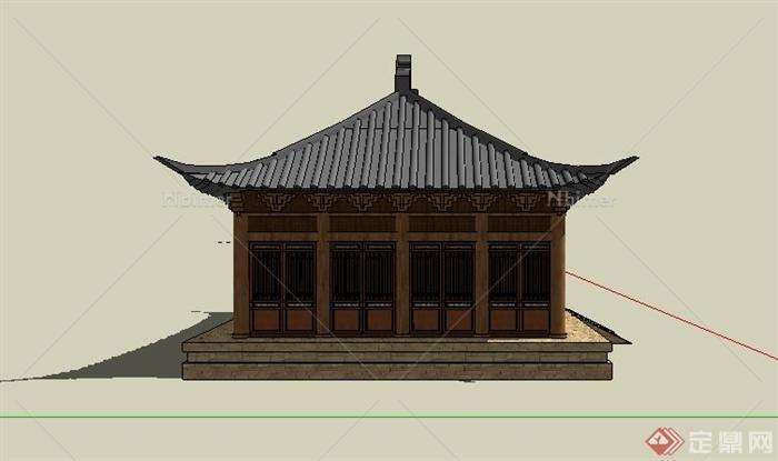 中式文化殿堂寺庙建筑设计su模型[原创]