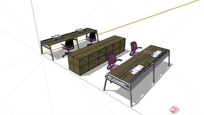 现代木制办公桌椅设计SU模型[原创]