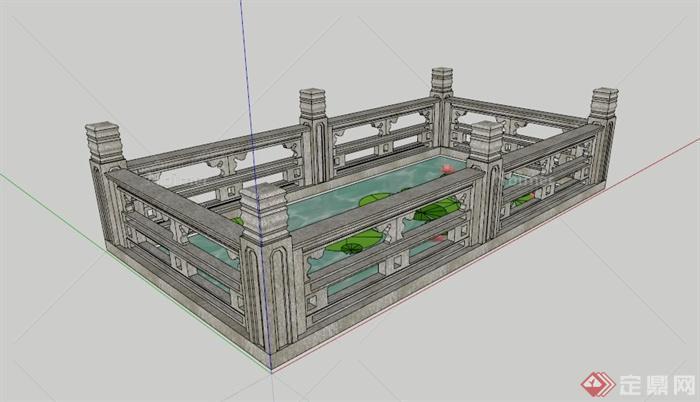 古典中式荷花池水景设计SU模型