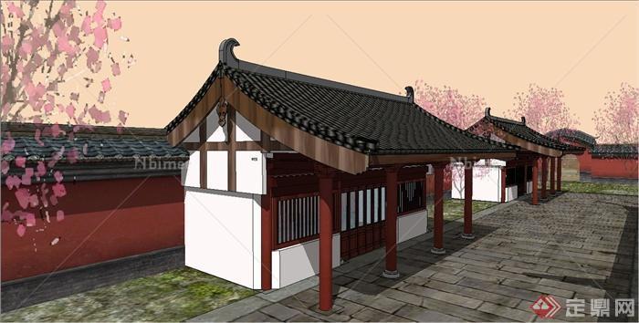 一个影视城仿古寺庙建筑设计SU精致模型[原创]