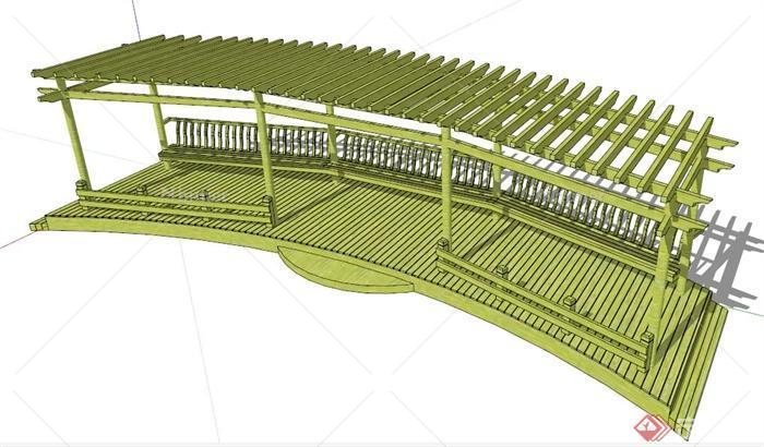 园林景观绿色木制廊架设计su模型