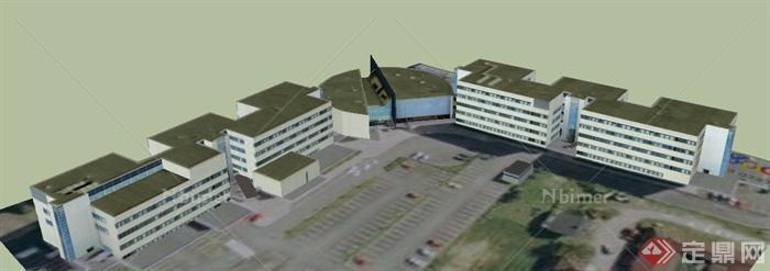 现代多层办公区建筑设计su整体模型
