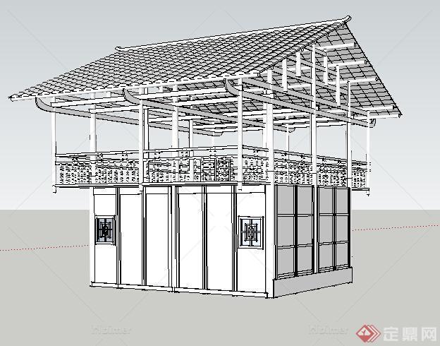 现代中式风格吊脚楼建筑设计SU模型