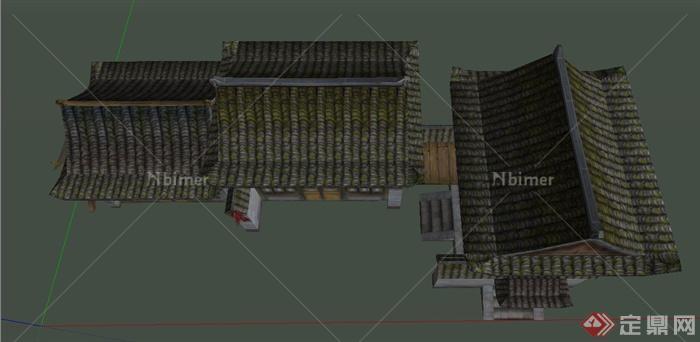 某古典中式两层乡村居民住宅建筑设计SU模型