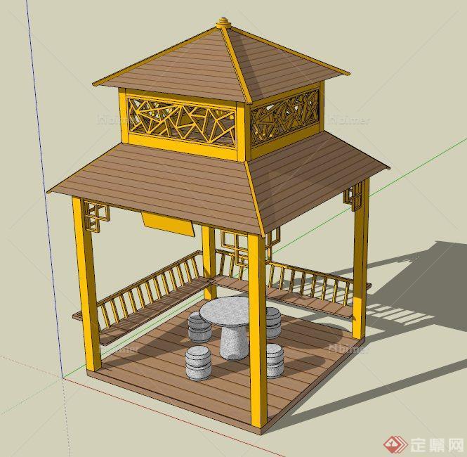 某个中式重檐亭设计SU模型