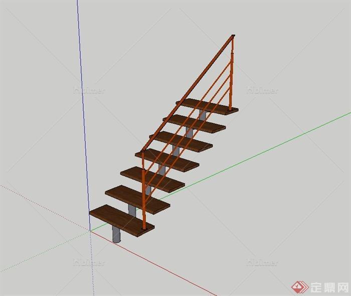 某现代风格栏杆楼梯设计su模型[原创]