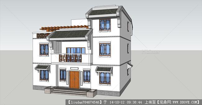 中式独栋别墅建筑设计su模型