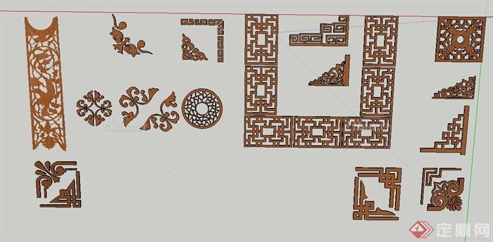 多款室内木质门窗漏窗花纹设计SU模型