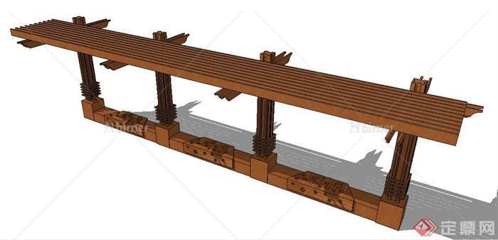 中式原木风廊架设计su模型