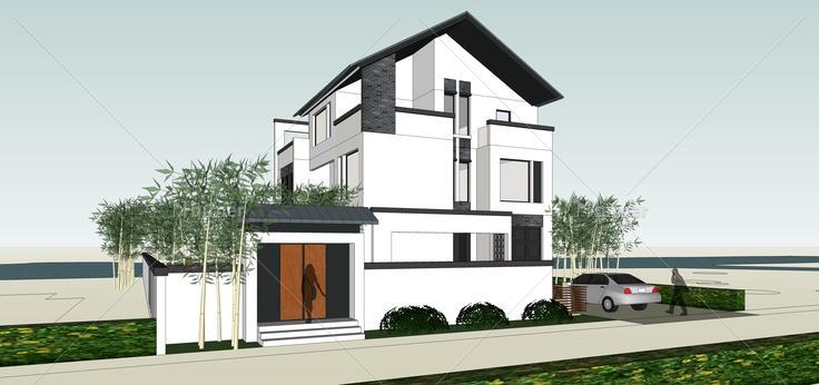 现代风格三层独栋花园别墅住宅sketchup模型