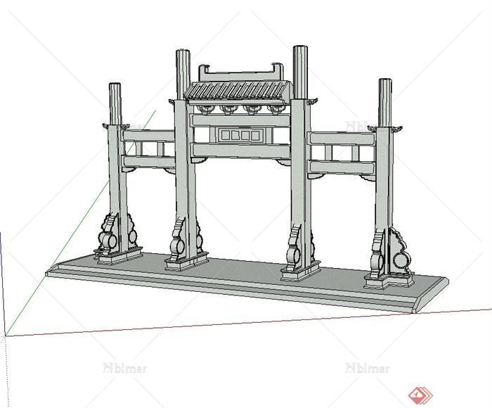 中国古典中式风格详细牌坊su模型[原创]