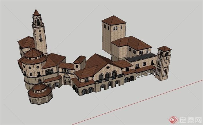 某西班牙风格商业建筑设计SU模型[原创]