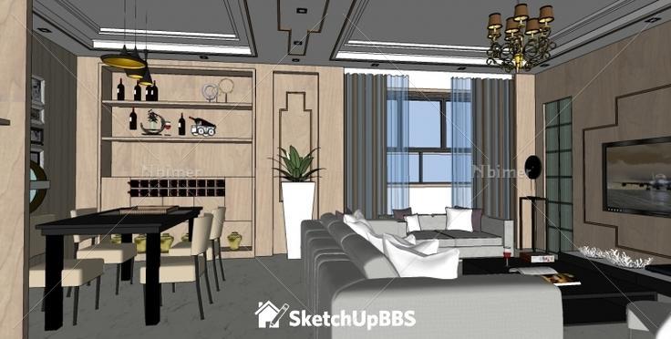 完整现代，港式室内设计方案提供SketchUp模型现