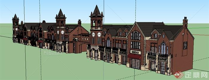 某欧陆风格三层临街商业建筑设计su模型