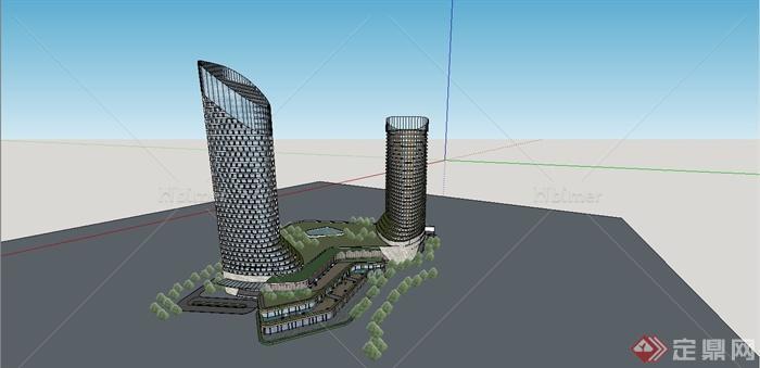 某精致现代风格高层商业酒店办公建筑设计SU模型