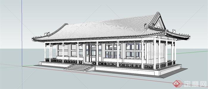 某古典中式风格简洁文化展览馆建筑设计SU模型[原