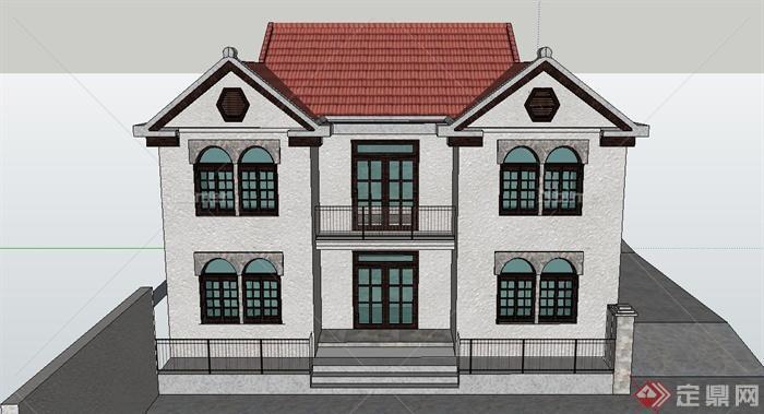 某两层欧式风格坡屋面组合住宅建筑设计SU模型