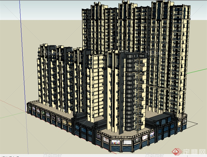 某现代商业住宅楼建筑设计SU模型素材