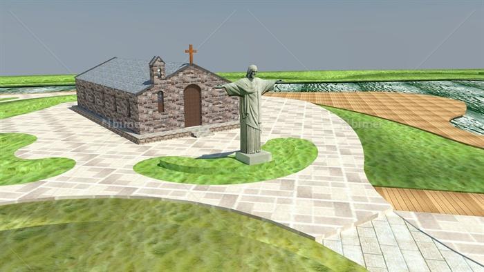 新古典基督教堂建筑设计SU模型