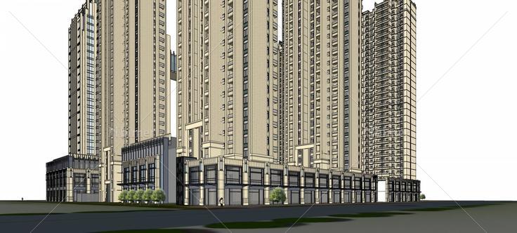 新古典风格商业综合住宅小区(76359)su模型下载
