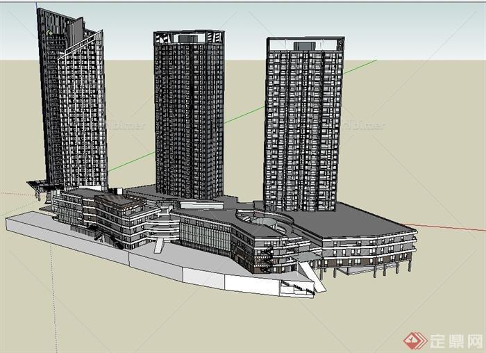 某现代风格详细完整的商业住宅楼综合建筑设计su