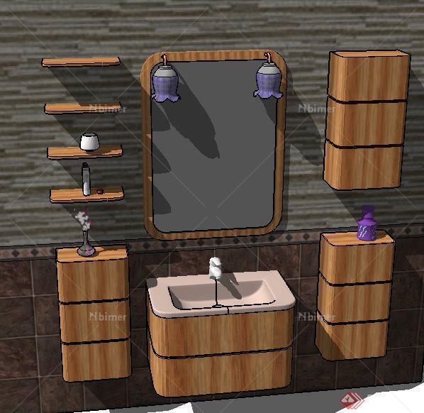现代原木风卫浴柜整体设计su模型
