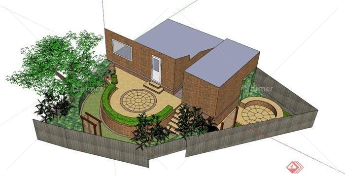 现代某住宅建筑庭院景观设计SU模型