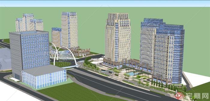 创新企业办公园区建筑与景观规划设计SU模型[原创