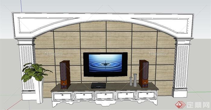 现代室内客厅装修电视、电视柜组合设计SU模型
