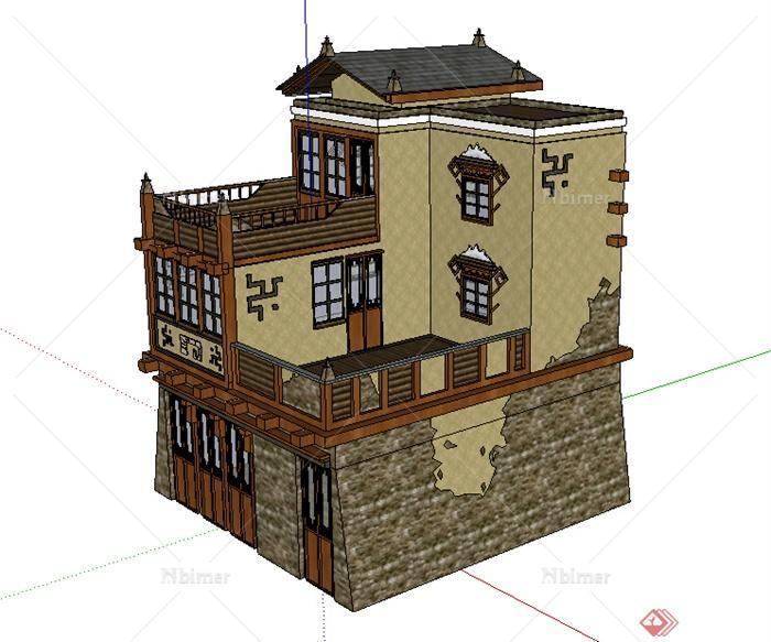 某古典中式居住建筑设计SU模型素材